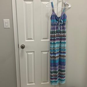 Elegant Blue and Purple Striped Maxi Dress